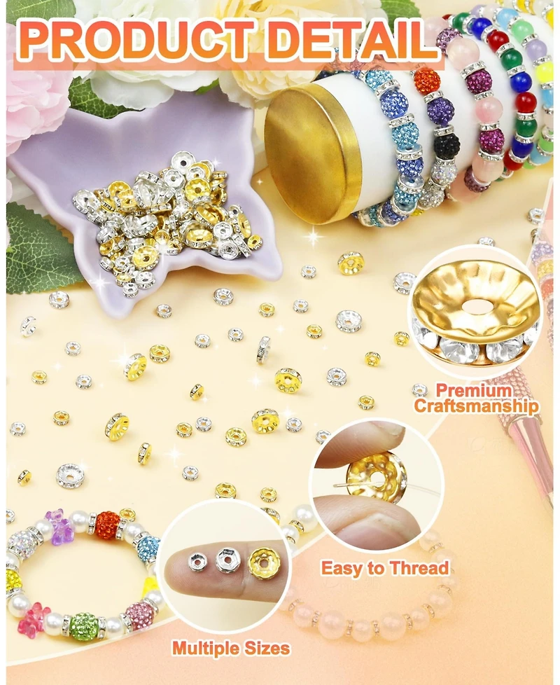 Gnuadz 300pcs Rondelle Spacer Beads Rhinestone Beaded Pens Bracelets Necklaces Craft