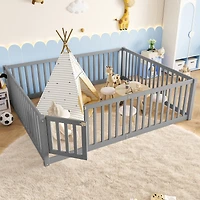 Streamdale Furniture Bed Floor Bed with Safety Guardrails and Door