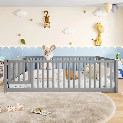 Streamdale Furniture Bed Floor Bed with Safety Guardrails and Door