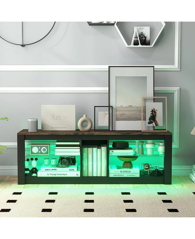 Sugift Modern Tv Stand with Led Light and Adjustable Shelves for TVs up to 65 inch