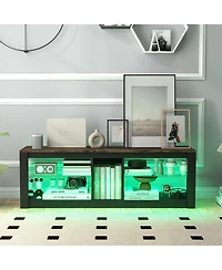 Sugift Modern Tv Stand with Led Light and Adjustable Shelves for TVs up to 65 inch