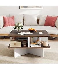 Gouun 2-Tier Square Coffee Table with 4 Storage Compartments