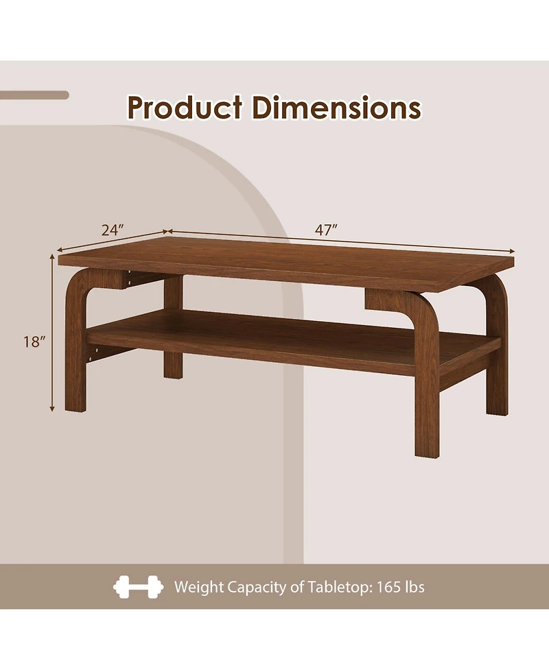 Gouun 47 in Mid-Century Rectangular Coffee Table with Open Storage for Living Room