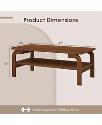 Gouun 47 in Mid-Century Rectangular Coffee Table with Open Storage for Living Room