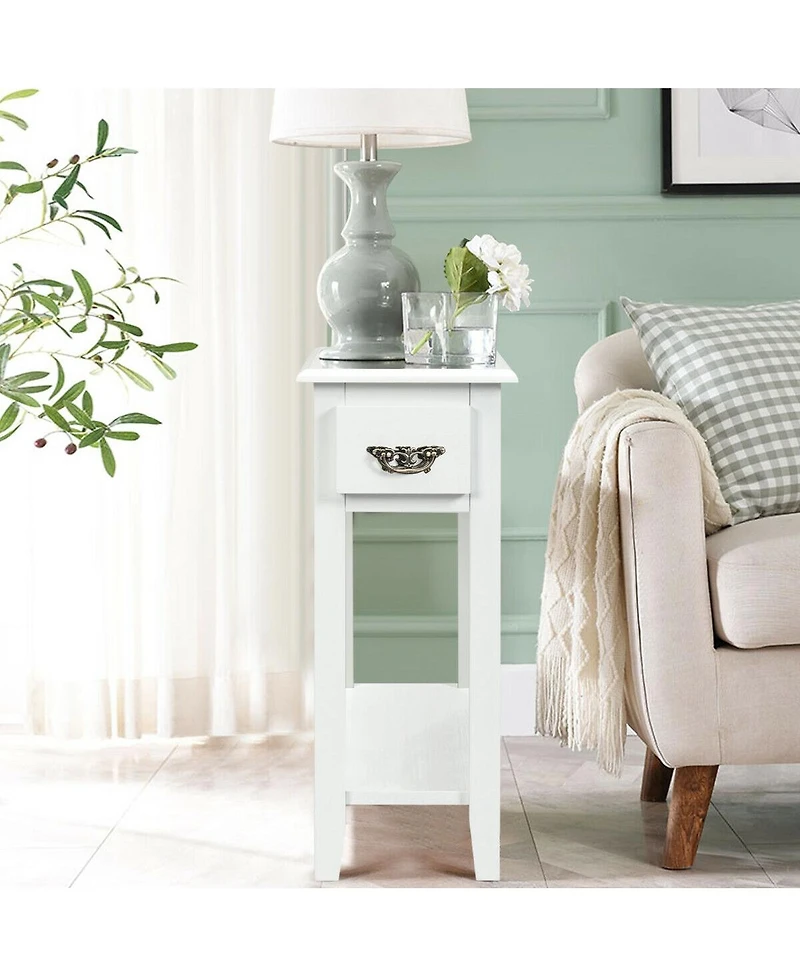 Gouun Set of 2 Ultra-Slim Sofa Side End Tables with Drawer and Open Shelf