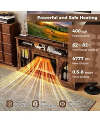 Sugift 58 Inch Fireplace Tv Stand with Led Lights with Storage Cabinets and Glass Doors-Rustic