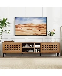 Sugift Tv Stand for TVs with 2 Doors and Storage Cabinets-Walnut