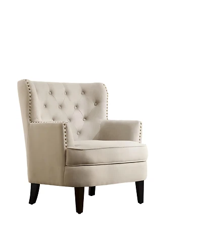 Boyel Living Vintage Button-Tufted Velvet Accent Chair with Nailhead Trim and Solid Wood Legs