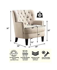 Boyel Living Vintage Button-Tufted Velvet Accent Chair with Nailhead Trim and Solid Wood Legs