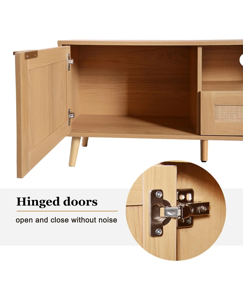 Rainsken Rattan Tv Stand for TVs , Media Console, Entertainment Center with 2 Drawers, 2- Open Shelves and Storage Cabinet for Living Room