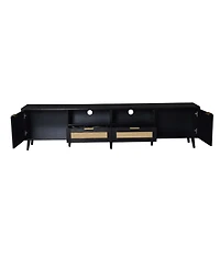 Rainsken Rattan Media Console Tv Stand for TVs with 2 Drawers, Open Shelves and Storage Cabinet for Living Room