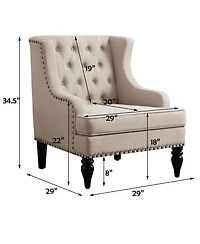 Boyel Living Vintage Button-Tufted Linen Accent Chair with Nailhead Trim, Plush Seat and Solid Wood Legs