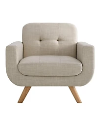 Boyel Living Compact Button-Tufted Linen Loveseat in Breathable Fabric with Solid Wood Legs