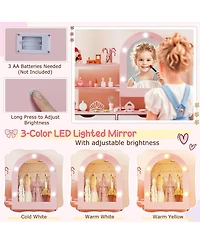 Slickblue Kids Play Vanity Set with Adjustable Mirror, 3-Color Led Lights and Brightness Control