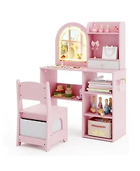 Slickblue Girls Makeup Vanity Desk Set with Chair and 3-Color Led Mirror