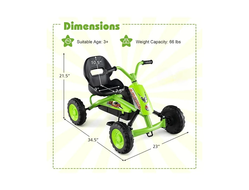 Slickblue 4 Wheel Pedal Go Kart for Kids with Steering and Adjustable Seat