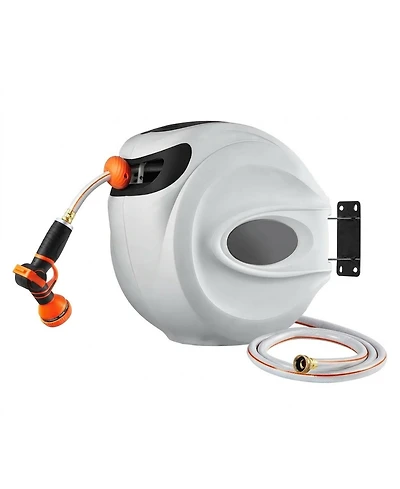 Sugift Wall-Mounted Retractable Hose Reel 130 ft x 1/2in with 9-Pattern Nozzle