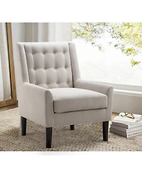 Boyel Living Velvet Button-Tufted Accent Chair with Ergonomic Back and Solid Wood Legs