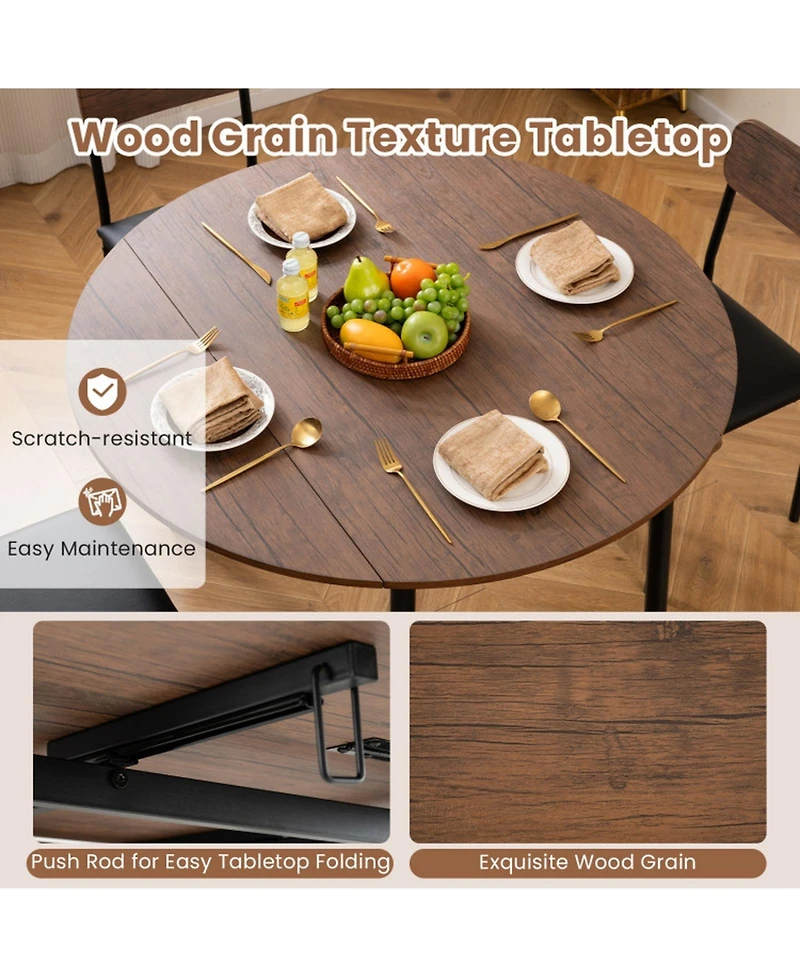 Gouun 5-Piece Round Drop Leaf Dining Table Set with 4 Upholstered Chairs