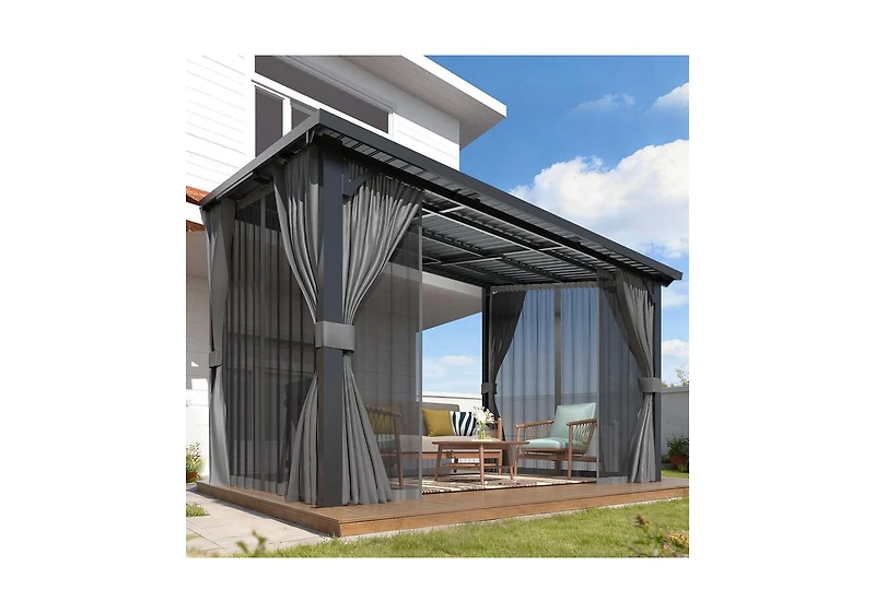 Aecojoy 12'x8' Outdoor Hardtop Metal Gazebo with Curtain and Netting
