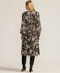 Lands' End Women's Lurex Shadow Stripe Midi Dress