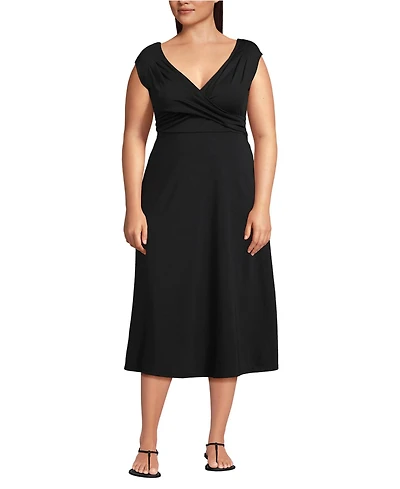 Lands' End Plus Cotton Modal Off the Shoulder Wrap Midi Dress
