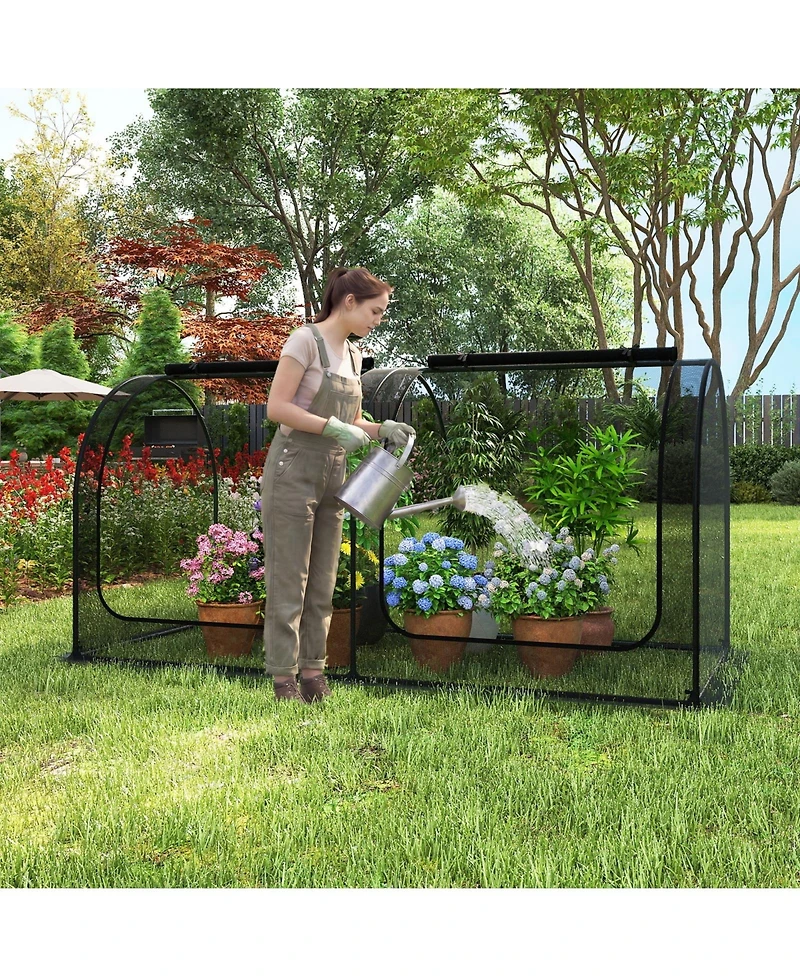 Sugift Tunnel Crop Cage Large Portable Plant Protection Tent with 2 Roll-up Zippered Doors