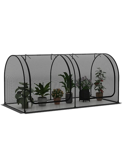 Sugift Tunnel Crop Cage Large Portable Plant Protection Tent with 2 Roll-up Zippered Doors