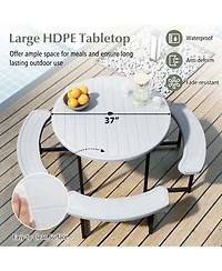 Gouun Round Hdpe Picnic Table and Bench Set for 4-8 People with Umbrella Hole