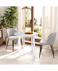 Gouun 35 in Round Marble-Textured Dining Table with Rubber Wood Legs