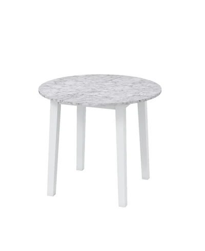 Gouun 35 in Round Marble-Textured Dining Table with Rubber Wood Legs