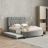 Streamdale Furniture Queen Upholstered Bed w/ Trundle Storage, No Box Spring