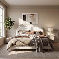 Streamdale Furniture Boucle Queen Upholstered Bed, Curved Headboard