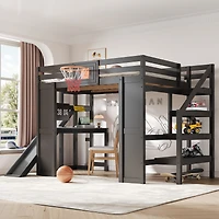 Streamdale Furniture Wooden Loft Bed w/ Desk, Hoop, Slide, Stairs