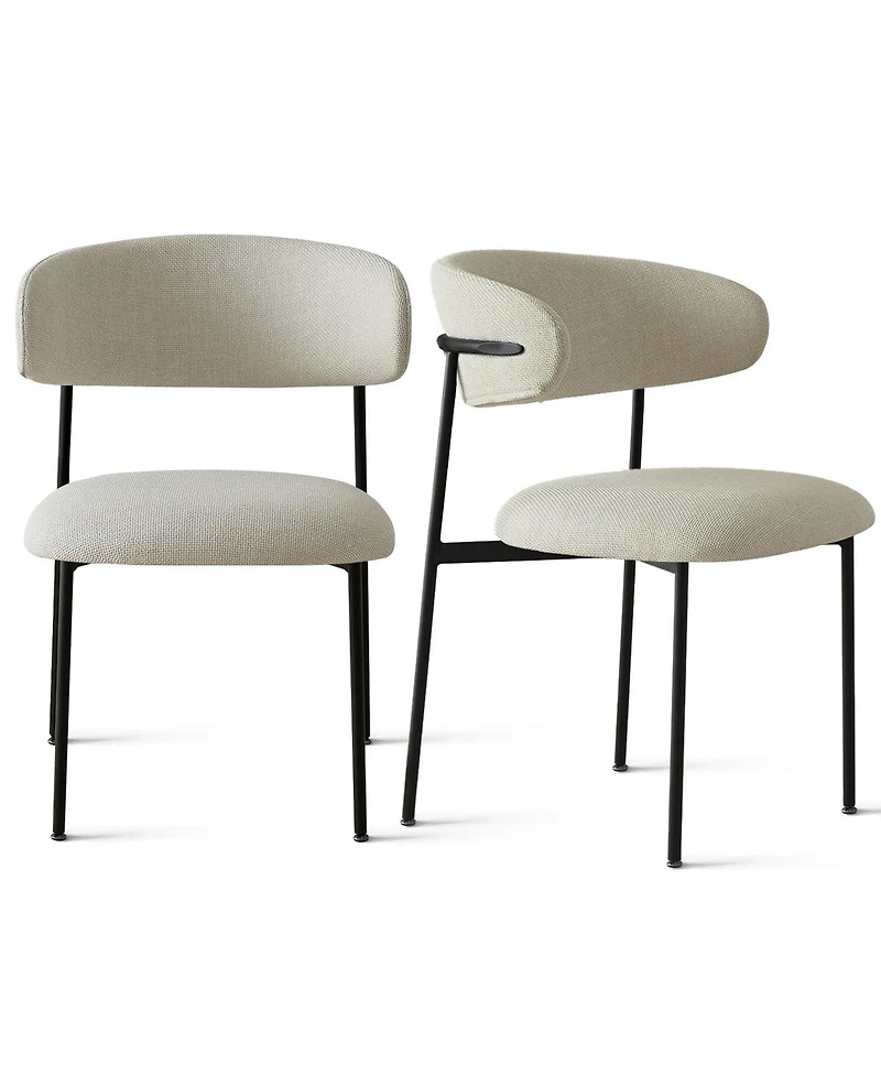 Maison Boucle Set of 2 Modern Upholstered Dining Chairs, Textured Fabric, Metal Legs