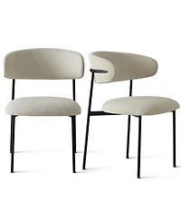 Maison Boucle Set of 2 Modern Upholstered Dining Chairs, Textured Fabric, Metal Legs