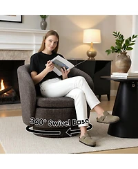 Maison Boucle 30.5 Swivel Barrel Accent Chair, Textured Fabric Round Armchair, 1 Pc