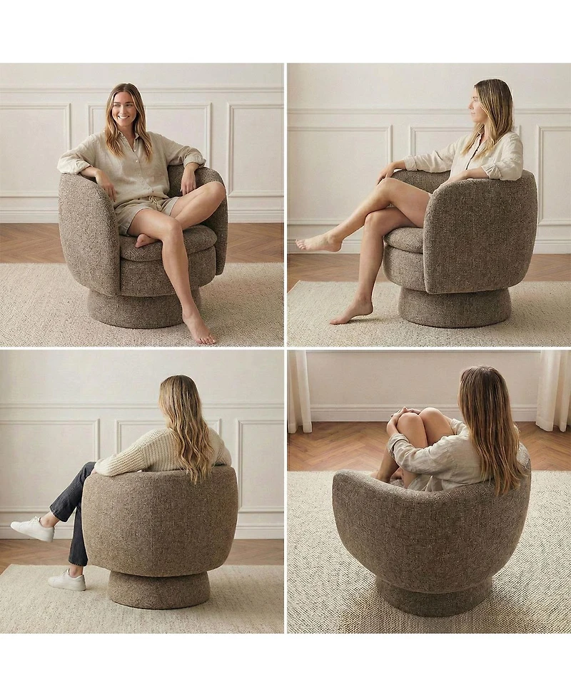 Maison Boucle 31 Tweed Swivel Barrel Accent Chair, Upholstered Armchair, 1 Pc