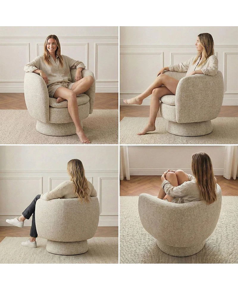 Maison Boucle 31 Tweed Swivel Barrel Accent Chair, Upholstered Armchair, 1 Pc