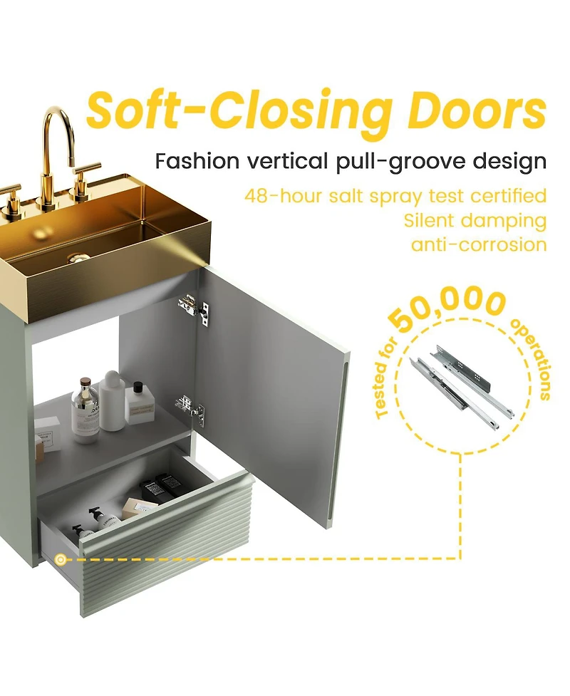 Sillysis 20" Freestanding Bathroom Vanity with Metal Vessel Sink, Modern Striped Cabinet with Drawer for Small Spaces