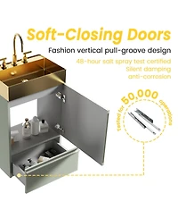 Sillysis 20" Freestanding Bathroom Vanity with Metal Vessel Sink, Modern Striped Cabinet with Drawer for Small Spaces