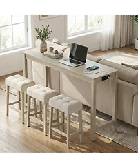 Gouun 4-Piece Counter Height Bar Table Set with 3 Upholstered Stools and Built-in Charging Station, 59 x 20 x 35.5 in