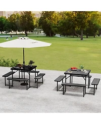 Gouun Square Hdpe Outdoor Picnic Table and 4-Bench Set for 4-8 People