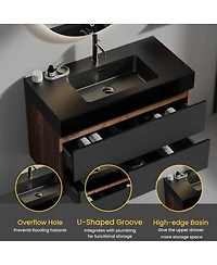 Sillysis Wall Mounted Bathroom Vanity with Sink, Double Soft Close Drawers, Floating Mid Century Modern Storage