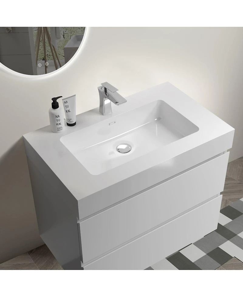 Sillysis 30" Wall Mounted Bathroom Vanity with Sink, Modern Minimalist Mdf Floating Bathroom Vanity without Faucet, Pre-Assembled