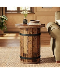 Tribesigns Round End Table, Industrial Side Table with Sturdy Base, 19.7-Inch Nightstand for Small Spaces, Living Room