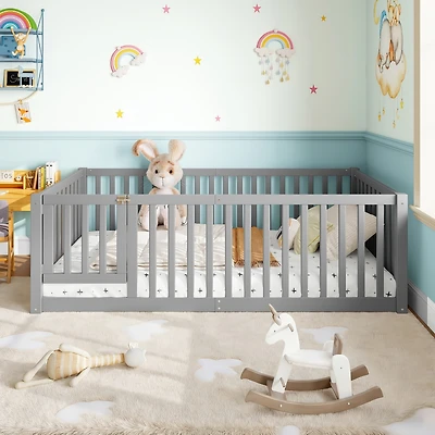 Streamdale Furniture Bed Floor Bed with Safety Guardrails and Door for Kids
