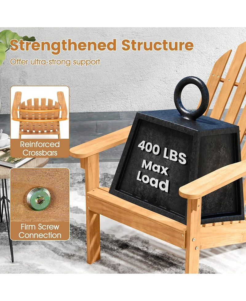 Slickblue Acacia Wood Patio Adirondack Chair with Inclined Seat and High Backrest for Porch Poolside