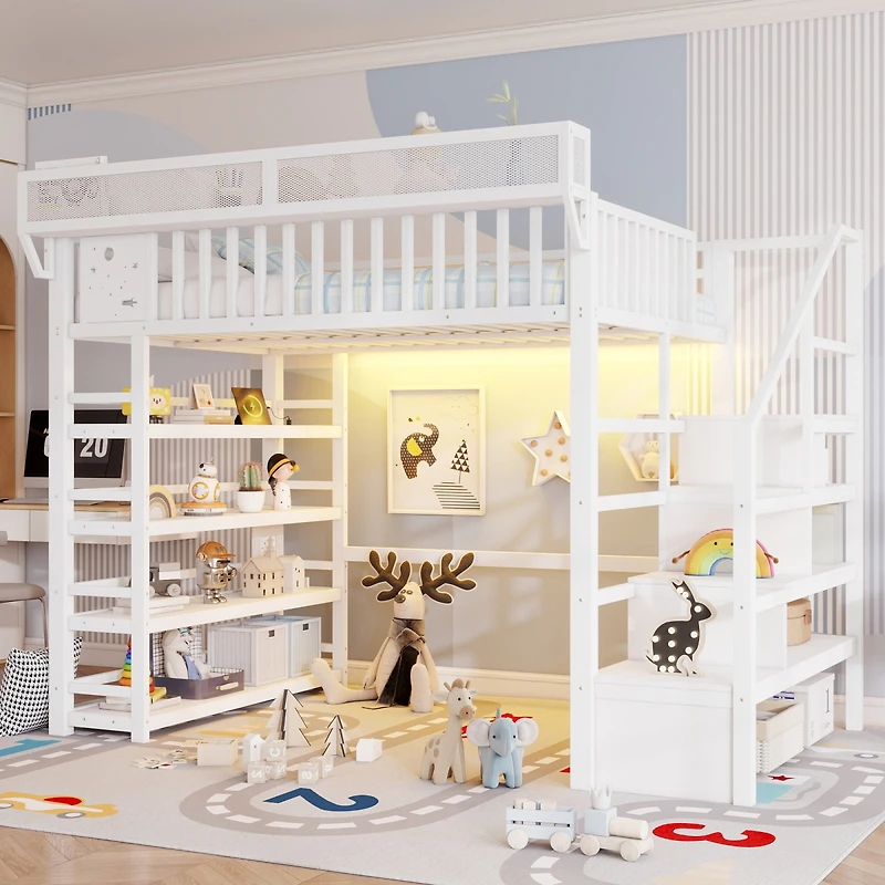 Streamdale Furniture Full Loft Bed w/ Storage and Charging Station