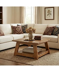 Tribesigns 31.5" Solid Wood Square Coffee Table, 2-Tier Storage Design, Sturdy Wooden Legs